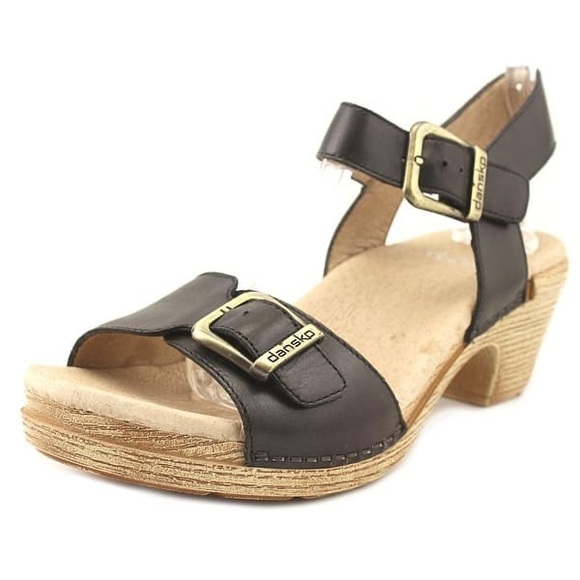 Dansko Matty Open Toe Black Leather Sandals - Picture 1 of 10